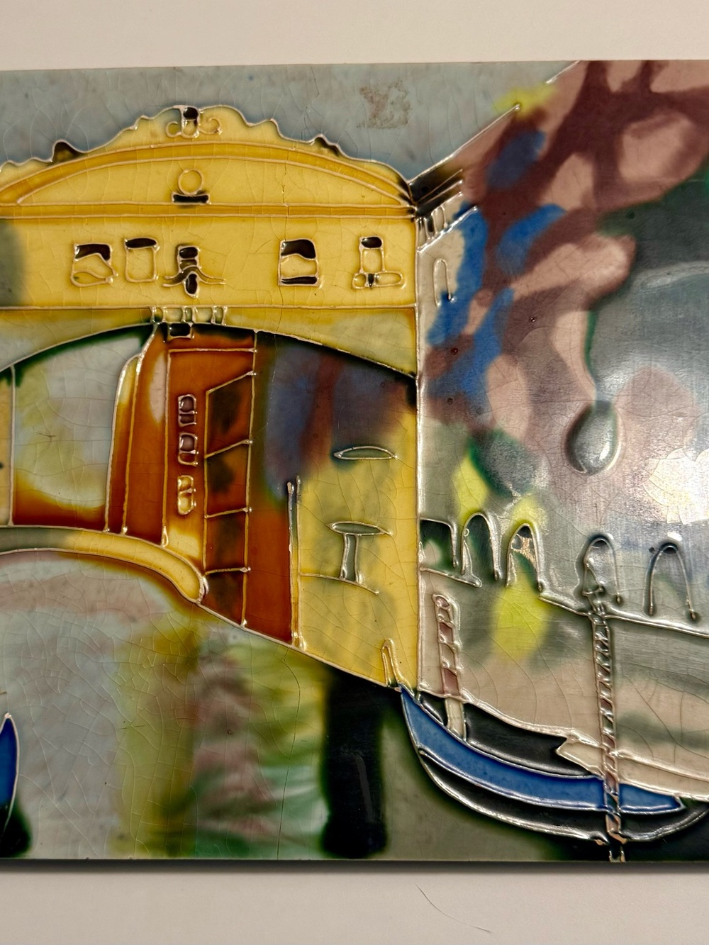 Vibrant Yellow & Blue Venetian Bridge Wall Art